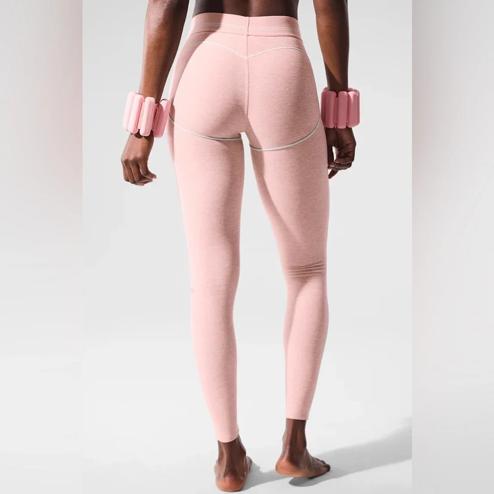 Alo Pink Quartz Heather/White Alosoft High-Waist Heart Throb Legging